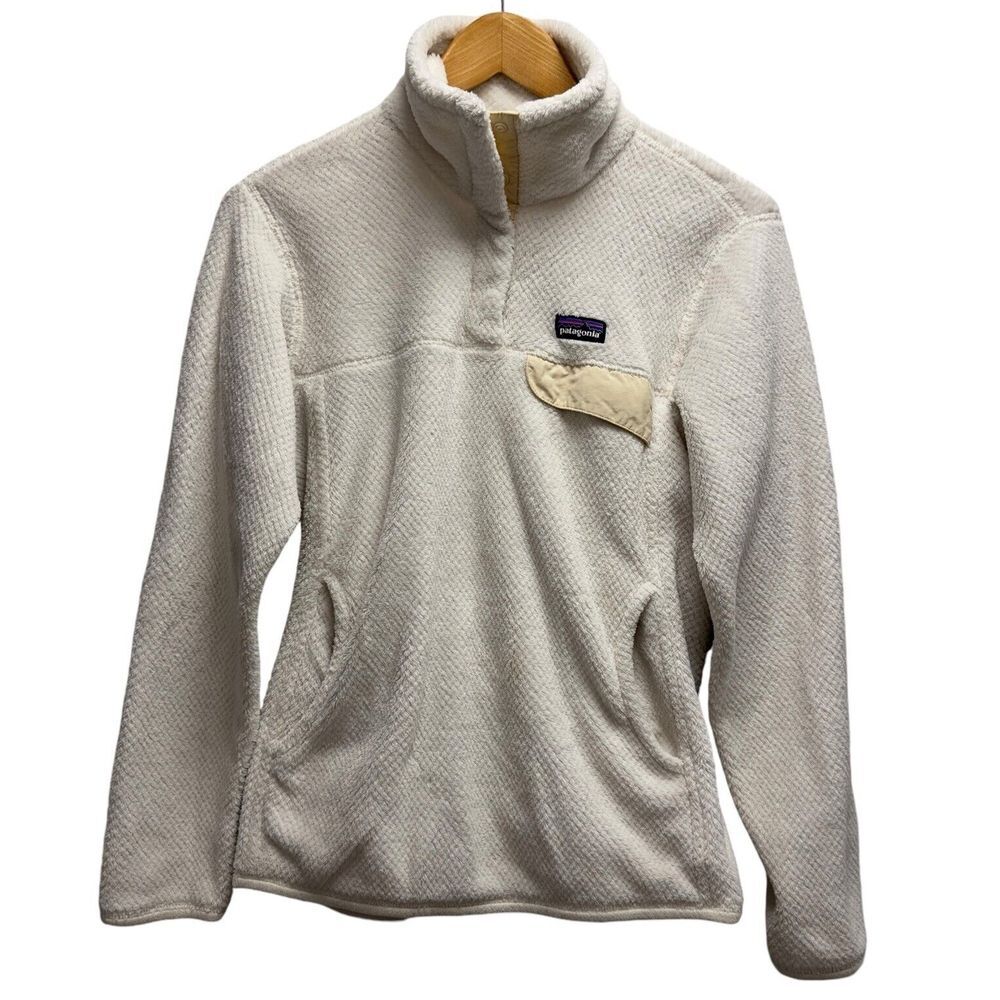 Patagonia Women's Sz‎ M Snap T Soft Teddy Fleece Fluffy White Sweater Jacket
